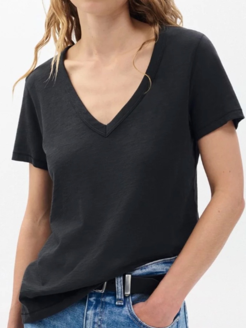 Rag & Bone/JEAN Black V-Neck Slub T-Shirt Size S